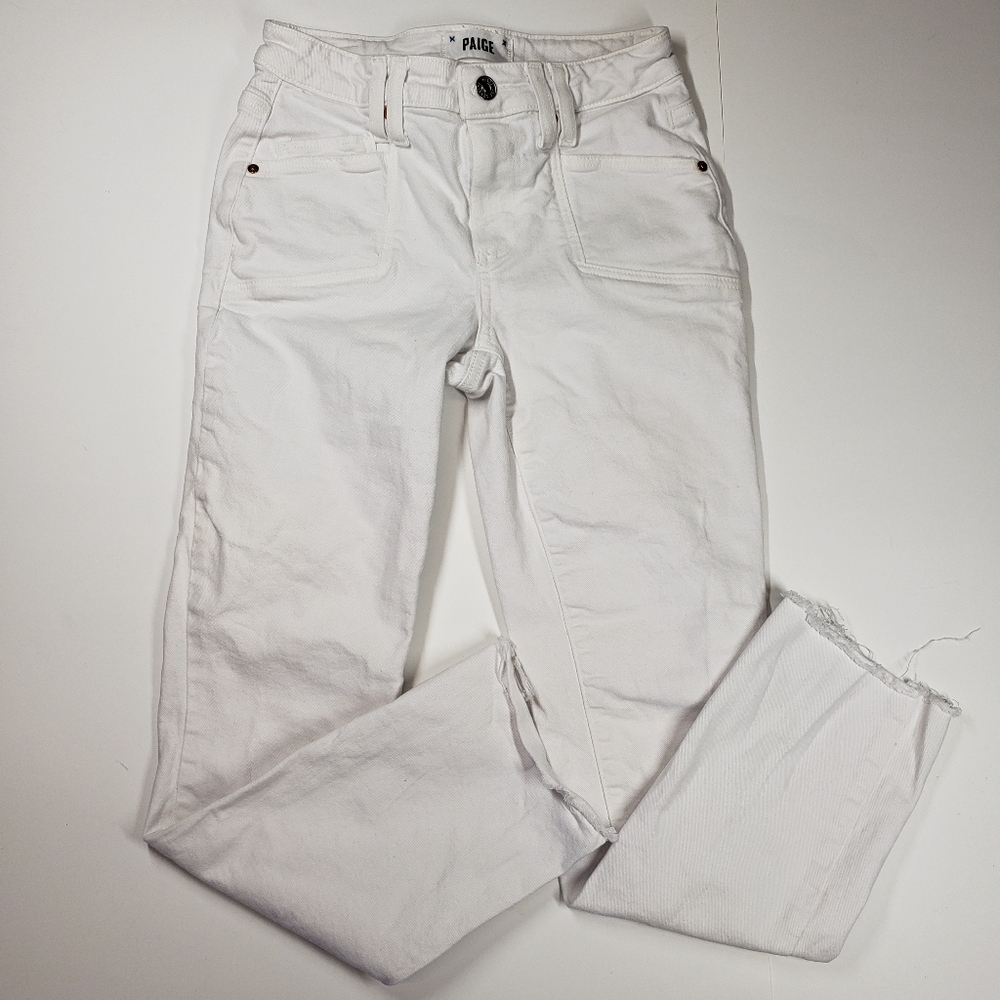 Paige Womens Amber White Mid-Rise Straight Leg Denim Ankle Jeans Size 24